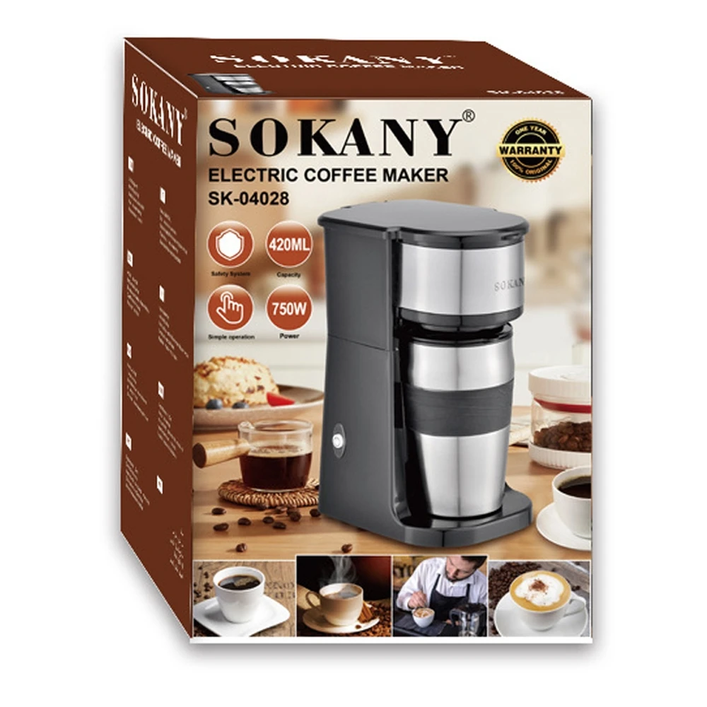 Sokany Powerful 750W One Touch Control Single Serve 2 In 1 Drip Coffee Maker Brewer With Stainless Steel 14oz Mug Tumbler Combo