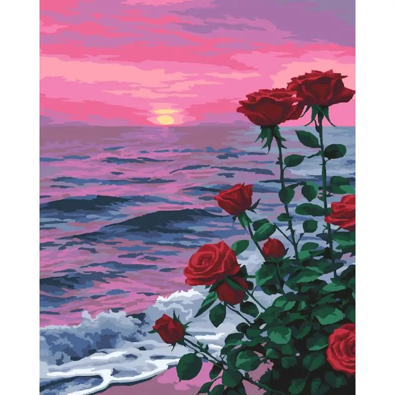 

GATYZTORY Oil Painting Seaside Rose Drawing On Canvas HandPainted Art Gift DIY Pictures Coloring By Number Kits Home Decoration