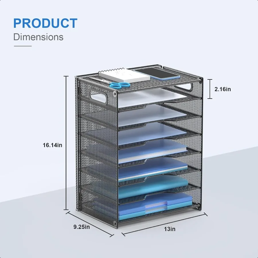 صينية رسائل تنظيم الورق مكونة من 8 طبقات مع منظم مستندات المكتب الشبكي المقبض مع 8 أوراق شفافة ومفرز باللون الأسود