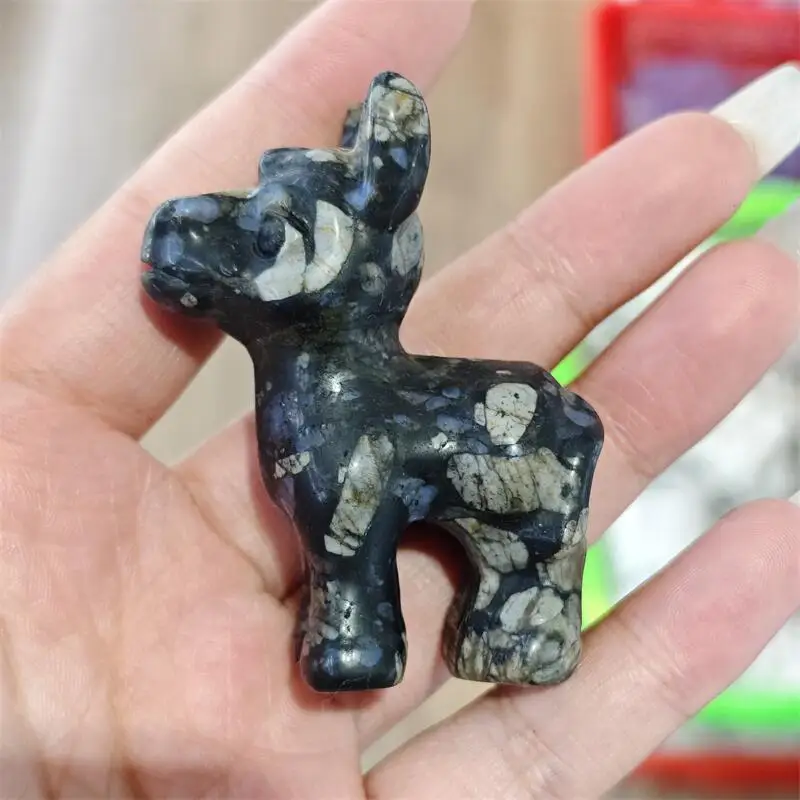 

Natural Llanite Cartoon Horse Carving Halloween Healing Gift Festival Holiday Craft For Decoration 1pcs
