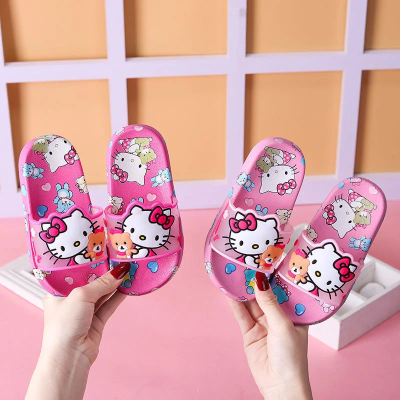 Hello Kitty Sanrios Beach Sandals Kawaii Summer Children Slipper Anime Girl Slippers Summer Cartoon Girly Heart Non-Slip Shoes