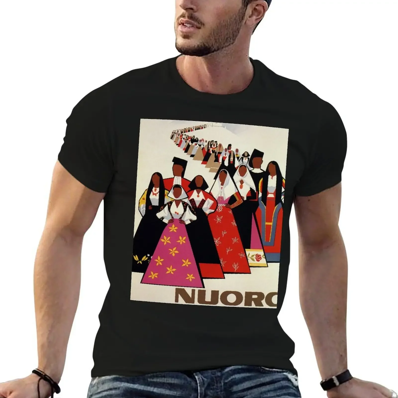 Nuoro Sardinia vintage Italian travel ad T-Shirt summer 2025 vintage luxury t-shirt street wear oversized t shirts for men