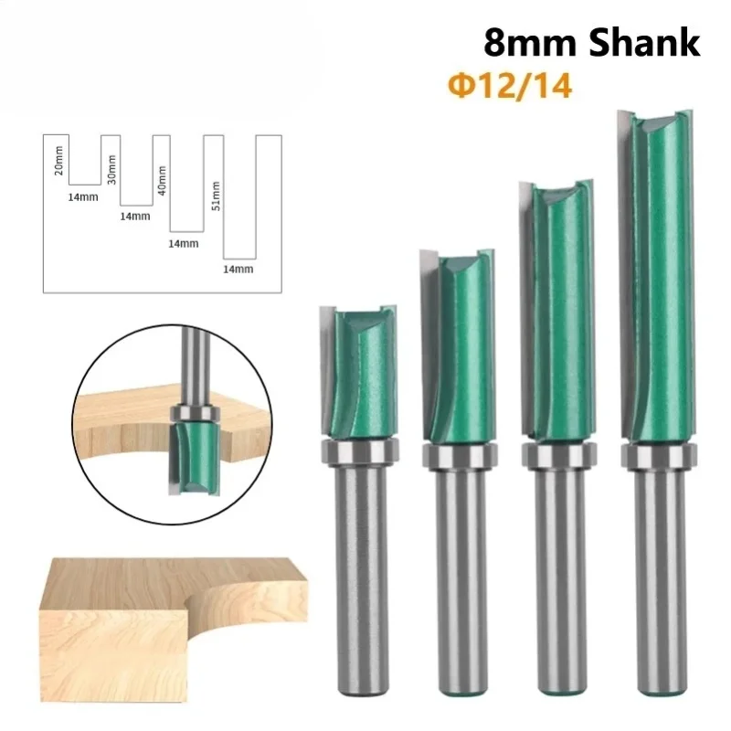 8MM Schaftfräser, 12MM 14MM grüner Musterfräser, Hartmetall-Fräser, Holzbearbeitungsfräser für Holz, Schaftfräser