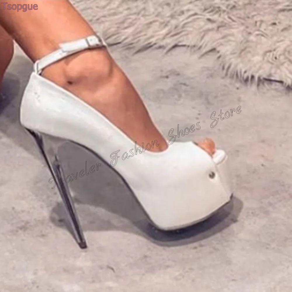 White Platform Ankle Buckle Sandals Thin High Heels Matte Leather High Heel Shoes for Women Heels 2024 New Zapatos Para Mujere