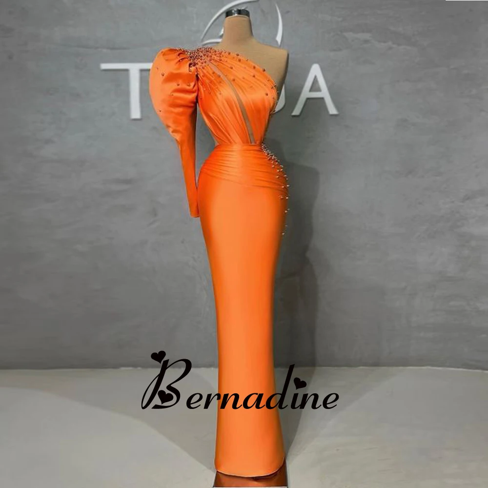 Bernadine-vestidos De graduación para mujer, vestidos De noche De un hombro, encantadores, con cuentas De sirena, batas antimanchas, hechos a pedido