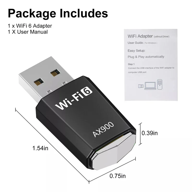 AX900 900 Мбит/с USB WiFi Bluetooth-адаптер двухдиапазонный 2,4G/5Ghz WiFi 6 USB-адаптер 900 Мбит/с WiFi-адаптер для ноутбука Windows 7 10 11