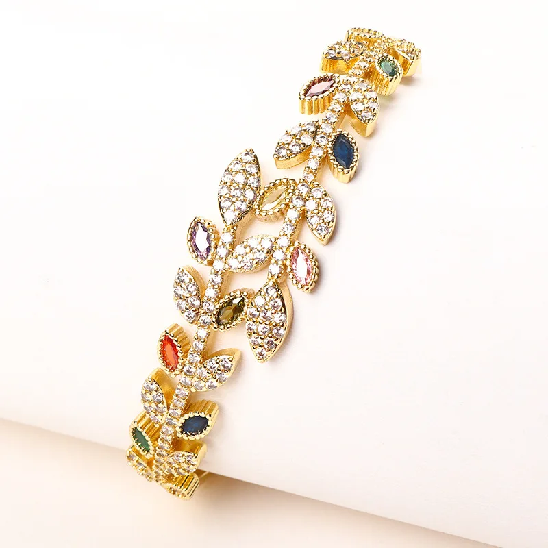 New Creative Full Diamond Leaf Women's Bracelet with Personalized High end and Versatile Handicraft