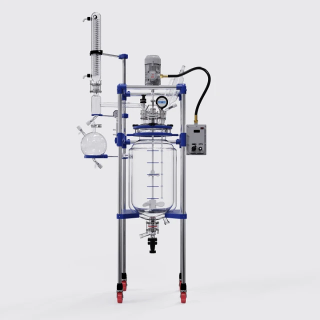 50L Explosion Proof Jacketed Glass Reactor Reaction Kettle with Motor 220V Pressure Vessel Chemical Equipment Mixing Tank