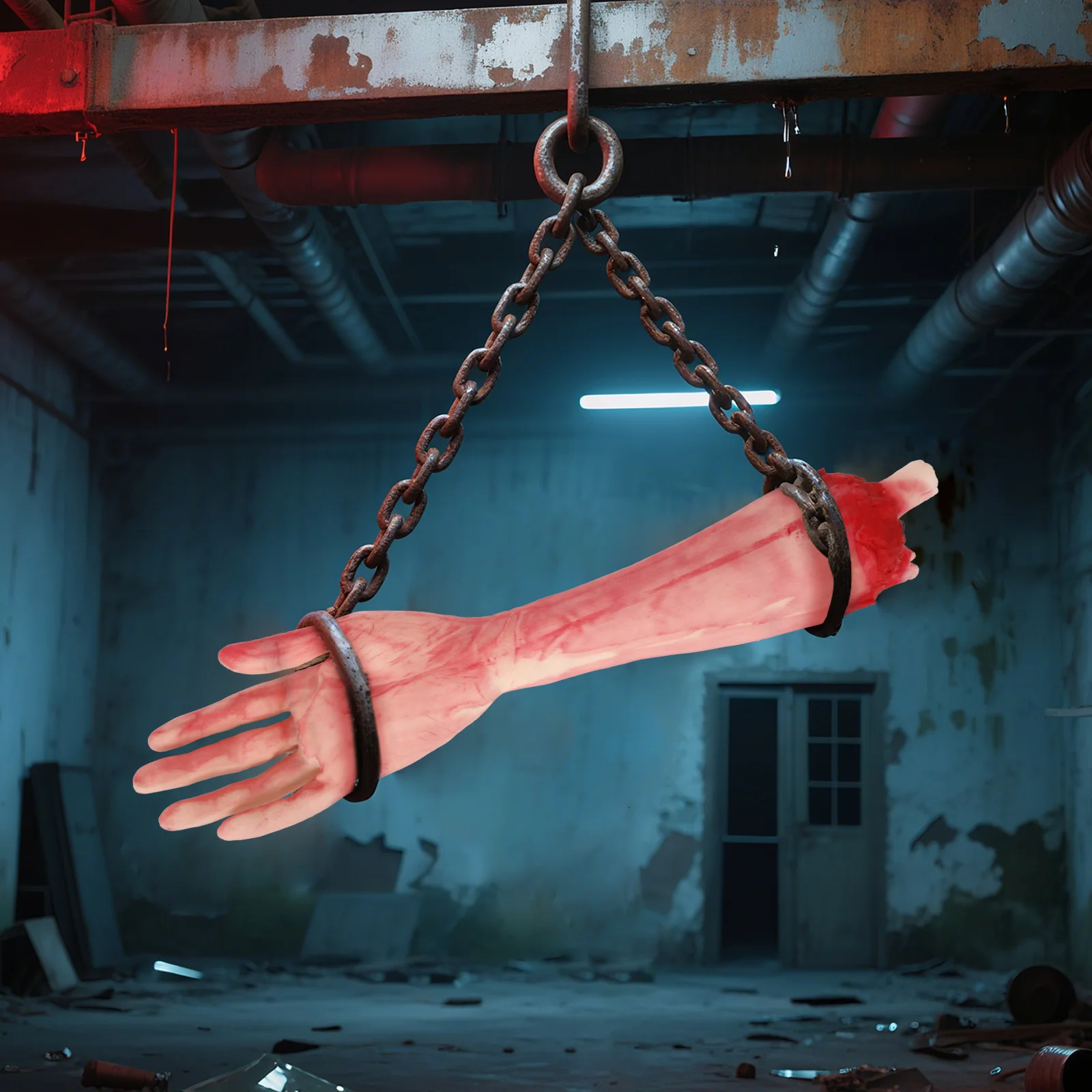 دعامة ذراع بشري لليد المزيفة الدموية، جزء جسم ميت واقعي من الأطراف المقطوعة لتزيين حفلات الهالوين