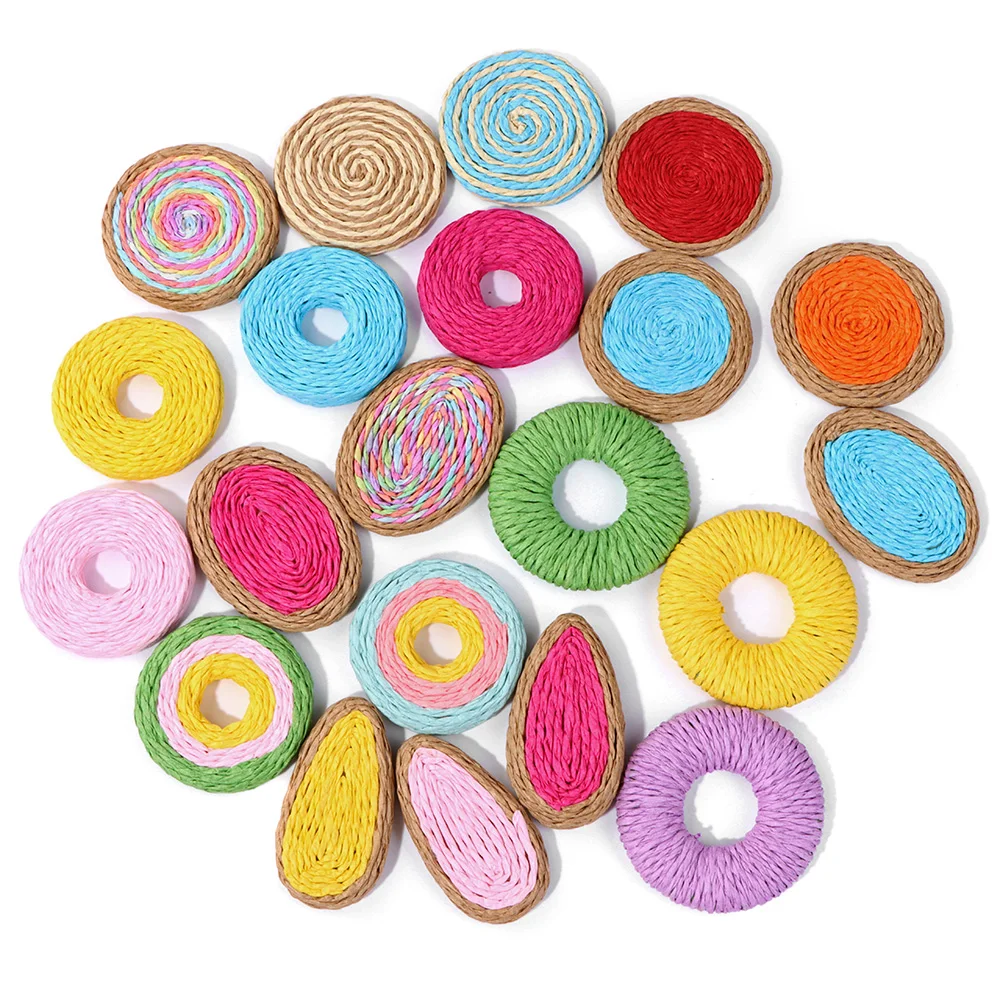 Boho Beach Raffia Floral Earrings Accessories Handmade Fashion Design Rattan Round Exaggerated Multi-color Earrings Pendant Diy