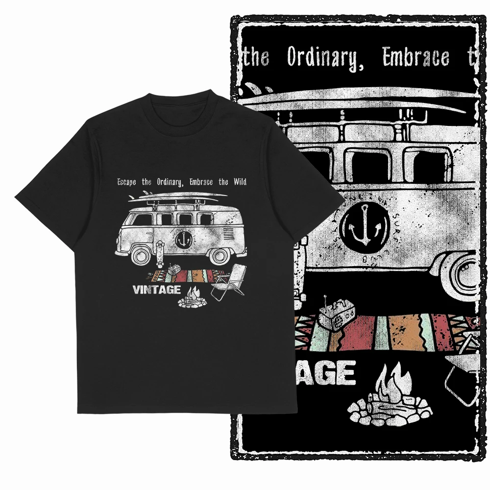 Coolmind YN004 Cotton Camping Lover Exclusive Cool Graphic Unisex T shirt van life Men Tshirt Cotton Tee Shirt for Men