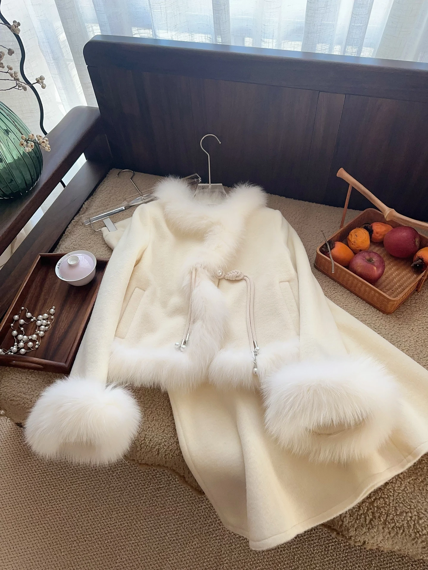 

New Chinese Sle Buttoned Fur Clip 90 White Du down Jaet High Waist Fi Tail Skirt Faion Set Winter New Women's F...