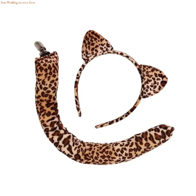 

G92D Leopard Print Cats Ears And Tail Set Quick Wear Role Play Accessories For Themed Parties Costume Event