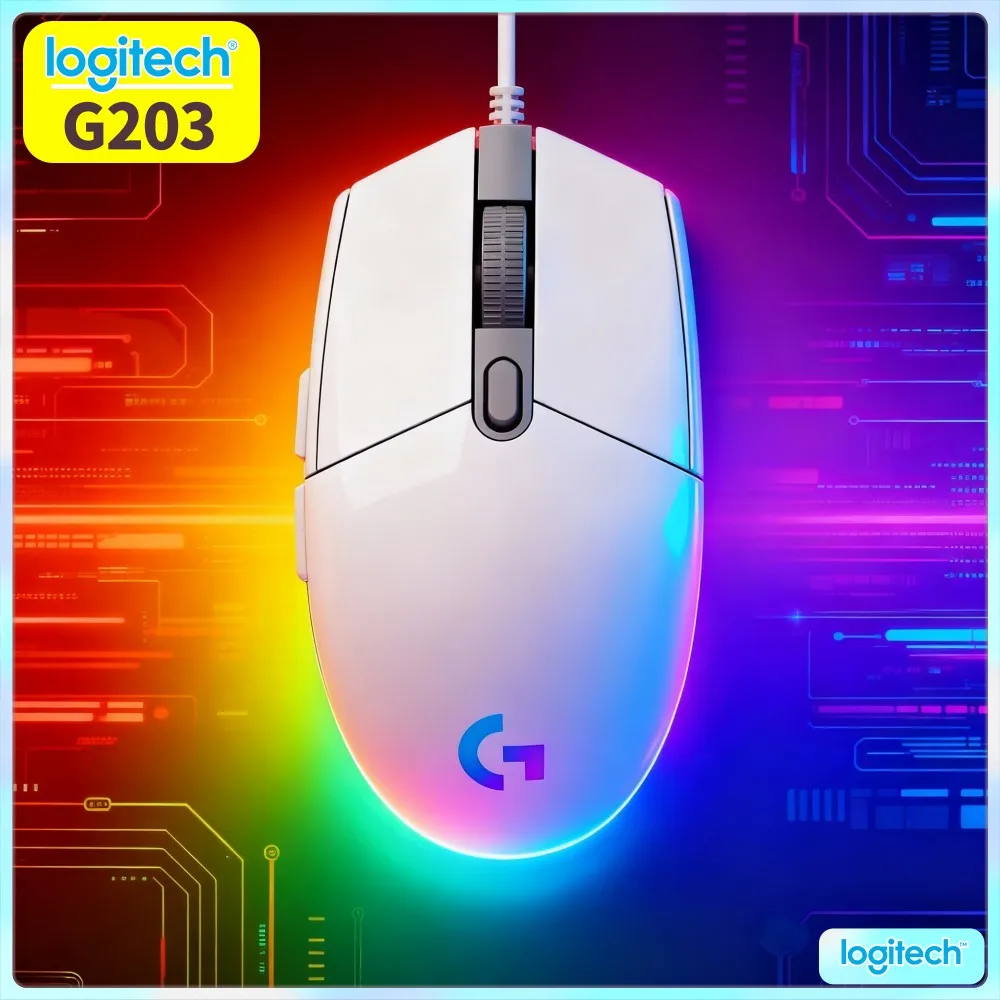 Logitech G203 Wired Gaming Mouse Simple USB Setup Glowing RGB Ergonomic Contour Plug‑And‑Play Pc