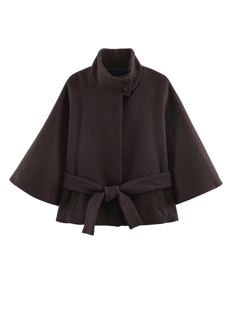 

Женская укороченная куртка HH 2026: шикарный дизайн, высокий воротник, однобортная застежка, карманы, пояс-декор, однотонная, элегантная, повседневная, в стиле High Street