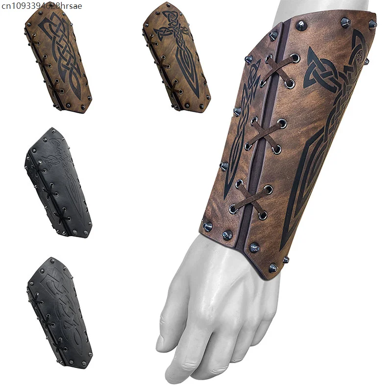 1/2 Pcs 중세 PU 가죽 갑옷 팔 워머 레이스 업 바이킹 해적 기사 건틀릿 팔찌 Bracer Larp 코스프레 액세서리