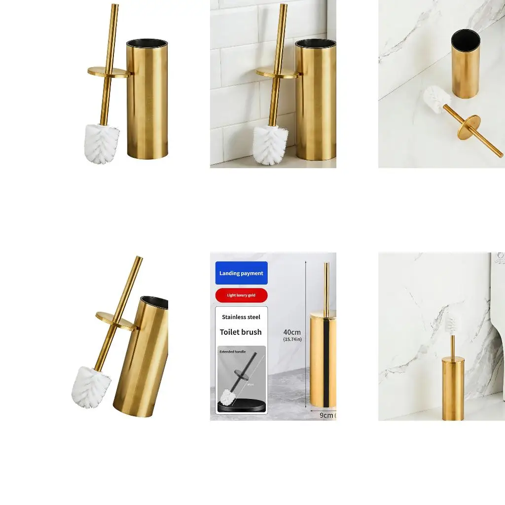 Gold Brushed Toilet Brush & Holder Set Rusts Proof Designs Stand for Bathroom