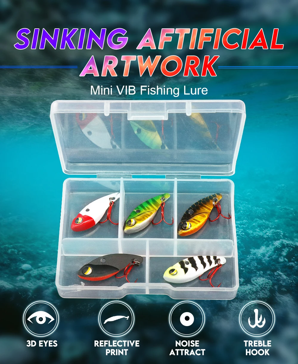 GOBASS 5 Stück Mini-Metall-VIB-Klinge, Jig, Angelköder, 25 mm, 3 g, sinkende Vibration, künstliche Köder, Löffel, Vibe für Barsch, Hechtbarsch – Detail 1