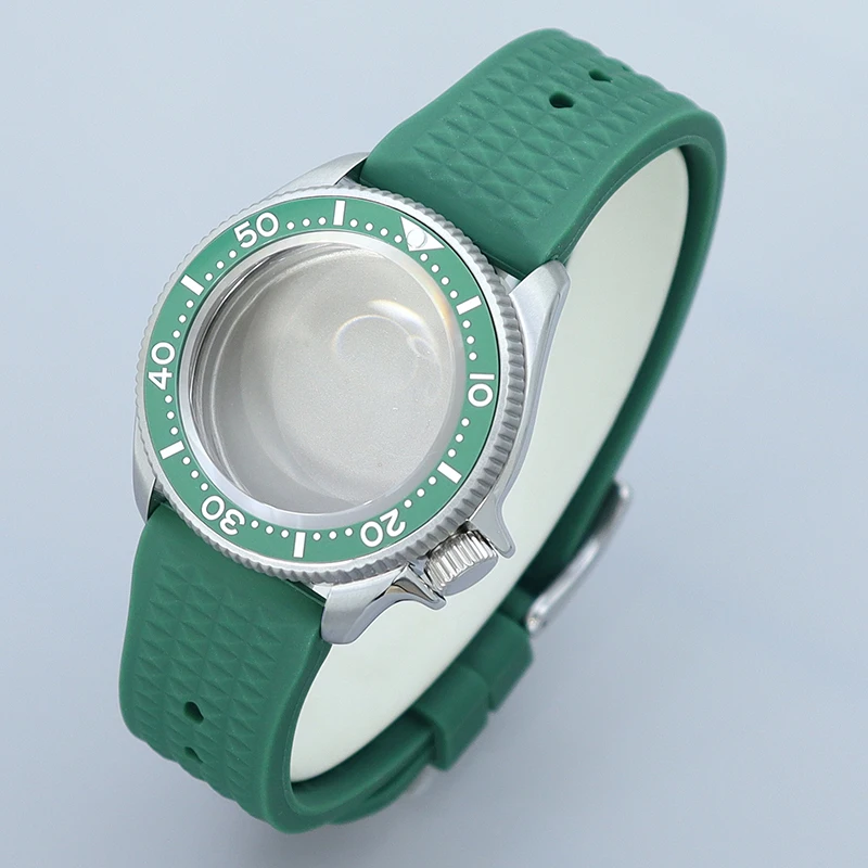 38mm Ms. Watch Case Green Rubber Bracelets Ceramic Bezel Sapphire parts For SKX Seiko Nh35 Nh36 Movement 28.5mm Dial Waterproof