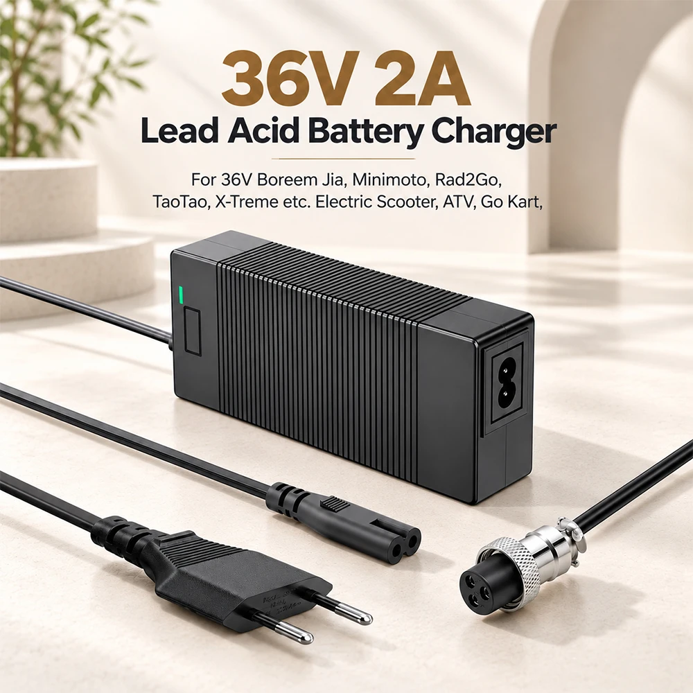 36V 2A Smart Charger for 36V SLA Lead Acid Battery GX16 3-Pin Female for Electric Scooter ATV Go Kart Minimoto Rad2Go
