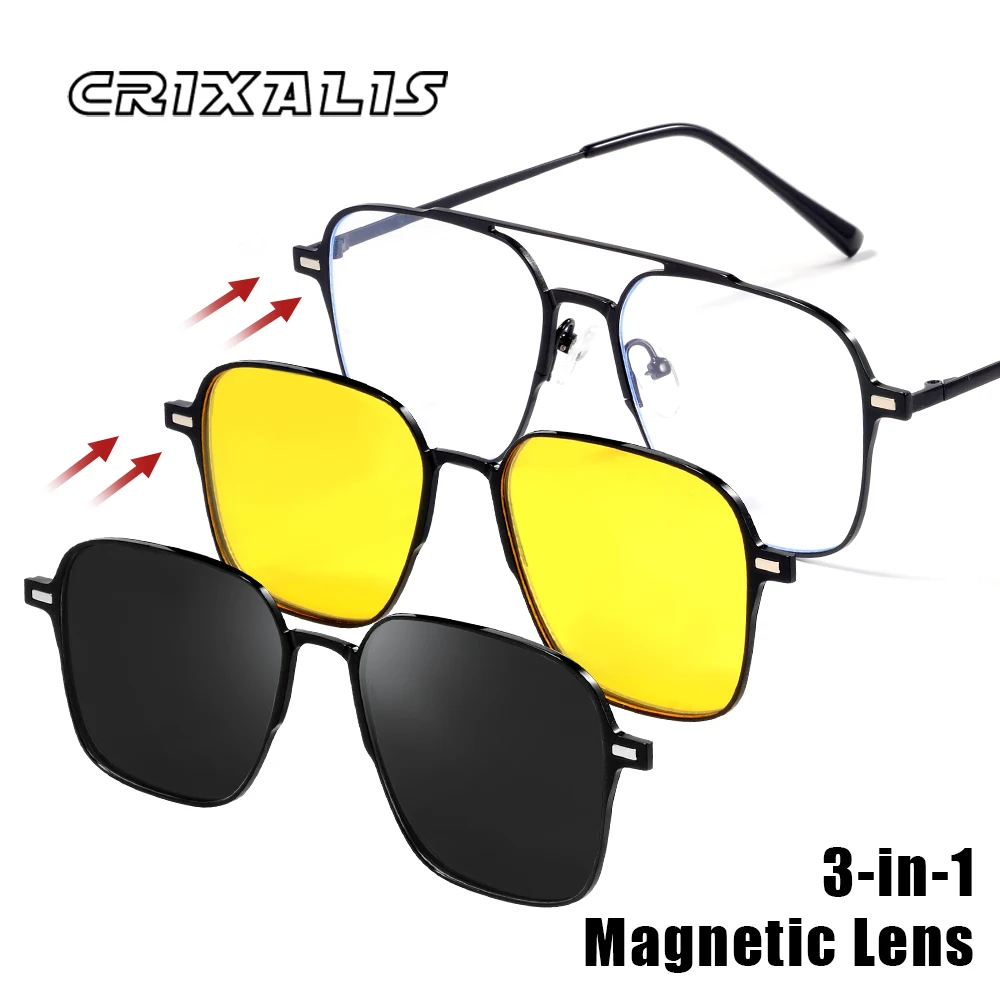 CRIXALIS – lunettes de soleil polarisées pour hommes et femmes, 3 en 1, avec clip magnétique, Vision nocturne, Anti-lumière bleue, lunettes sur ordonnance personnalisées