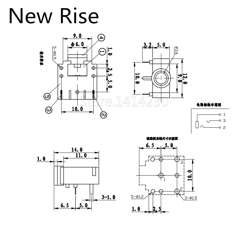 10PCS PJ-307 PJ307 3.5mm 3 Pin Mono Channel Jack Socket Audio Jack Connector PCB 3F07 Headphone Socket