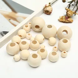 Large Hole Unfinished Wood Beads 8-40mm Antique White Natural Wooden Loose Spacer Beads Macrame Beads For Jewelry Making DIY