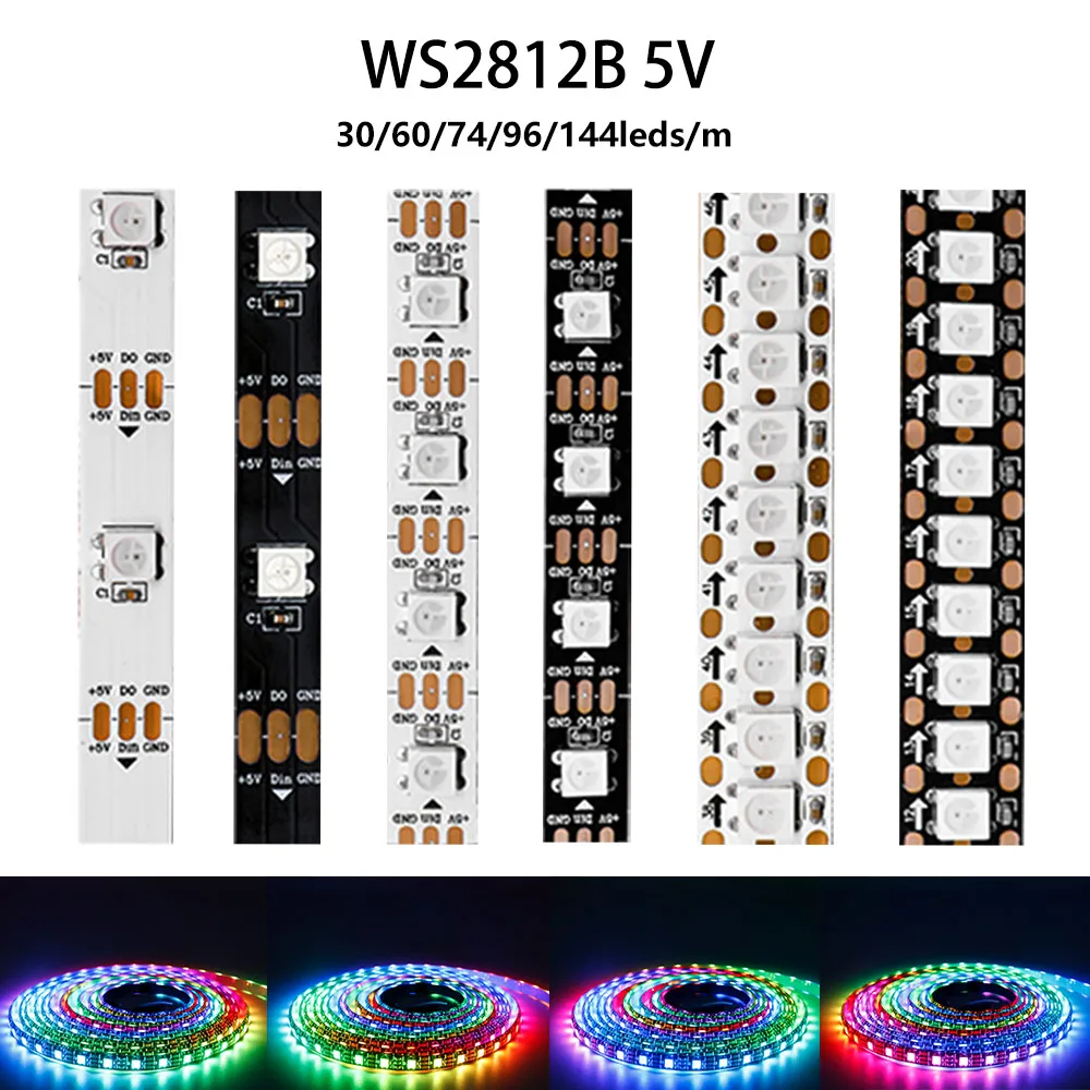 WS2812B DC5V Led Strip light 30/60/74/96/144leds/m Individually Addressable WS2812 Smart 5050RGB Pixels Led Light IP30/65/67