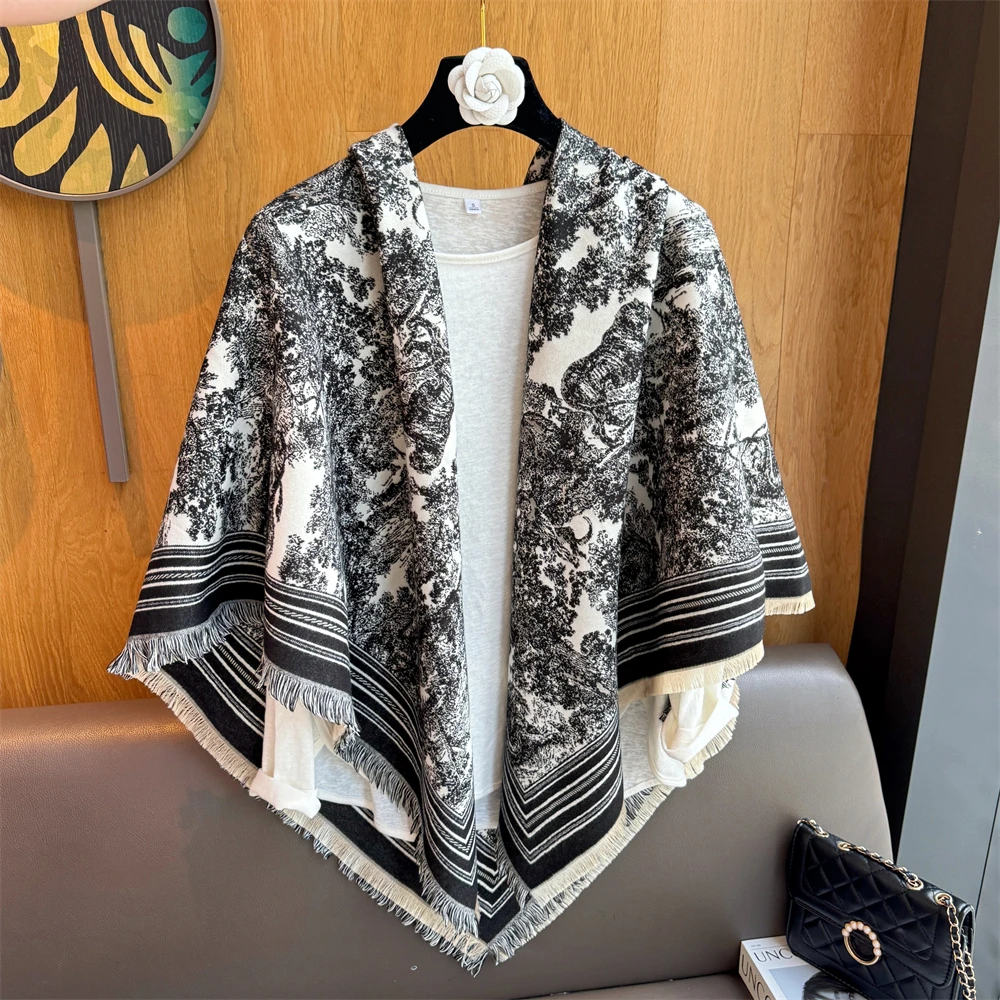 Big brand square 130cm large scarf indoor and outdoor hitching shawl autumn and winter thickened double-sided imitation cashmere