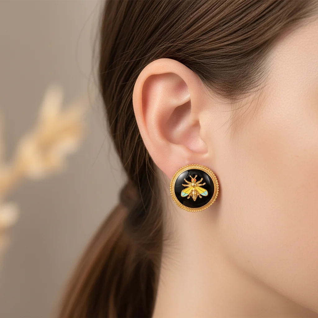 

Vintage Enamel Bee Stud Earrings for Women - Elegant Gold Color Insect Jewelry Party Daily Birthday for Female Ear Charm