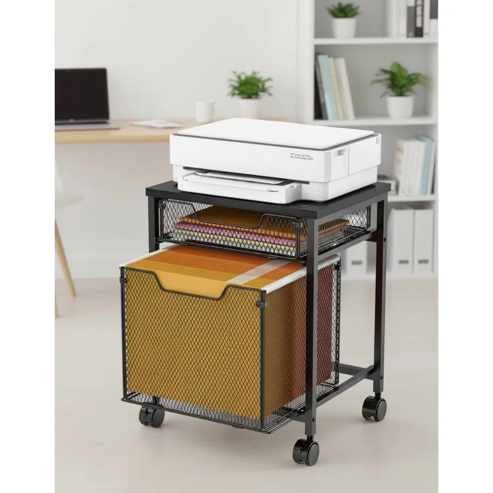 

Mobile Rolling File Cabinet Cart with Lockable Wheels, Printer Stand Storage Drawer for Office Home