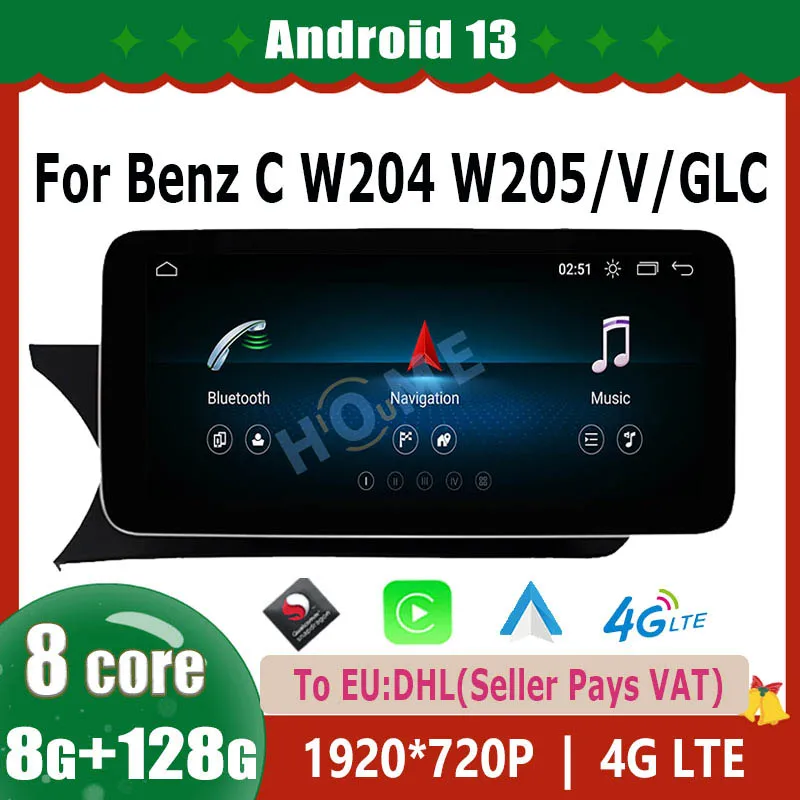

Android 13 Wireless CarPlay For Mercedes Benz C Class W204 W205 2014-2018 Car Multimedia Player Navigation GPS SWC DSP 4G WiFi