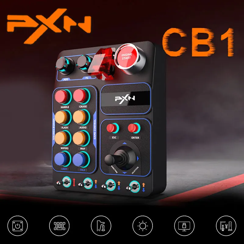 PXN CB1 Simulator Race Central Control Box 30Programmable Button Linkage Lever One Click Start Stop RGB Panel for PC