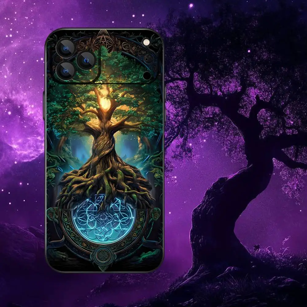 Funda de teléfono Árbol de la vida Yggdrasil para iPhone 17,16,15,14,13,12,Pro,Max,Plus,E,SE4,Air,Mini caja suave negra