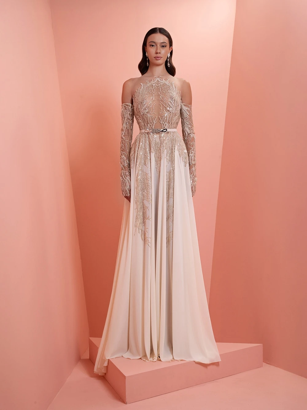 Charmante illusie top A-lijn zachte avondjurk kralen off-shoulder glitter cocktailpartyjurk op maat voor luxe evenementen