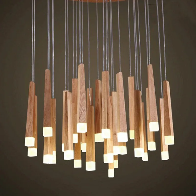 

Modern Long Wood Stick Pendant Light Nordic Simple Natural Wooden Hanging Lamp Kitchen Island Living Room Decor LED Lamp