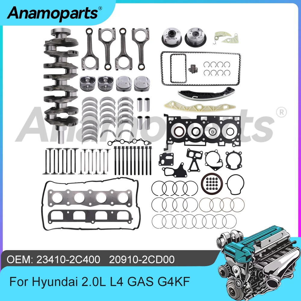 

Engine Overhaul Rebuild Kit Crankshaft Bearing Set Piston Timing Chain Kit Fit 2.0 L L4 G4KF GAS For Hyundai Genesis 2.0L 10-14