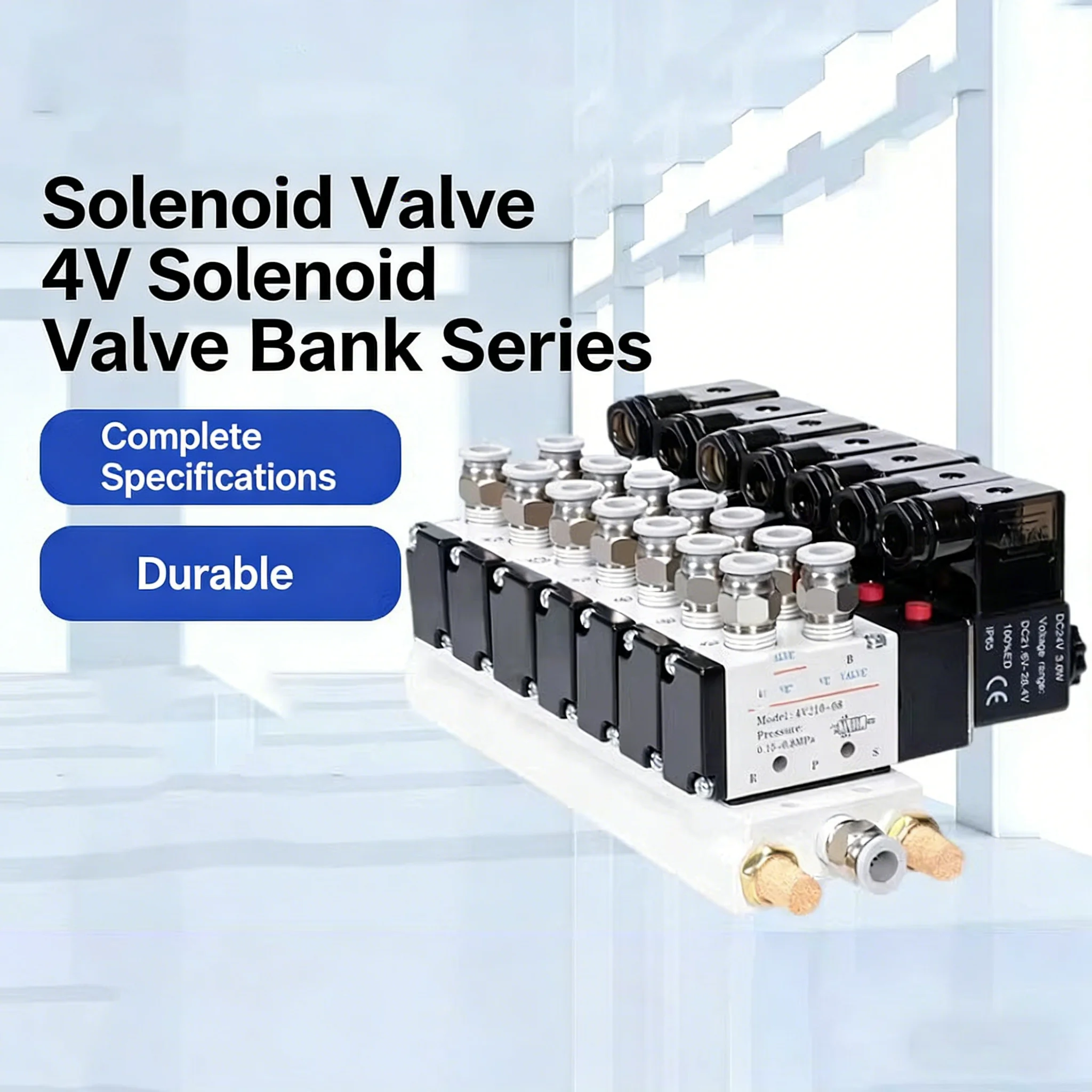 Pneumatic Solenoid Valve 4V310-10 Series DC12/24V AC110/220V Multi Option With Muffler Fitting Base Manifold 2/3/4/6/7/8/10 Way