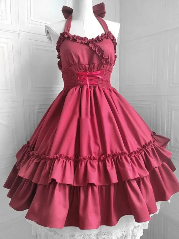 Moda słodka sukienka wiązana na szyi kobiety Y2K Retro jednolita, składana sukienka bez rękawów lato nowa seksowna Backless Ladies Camis Vestidos