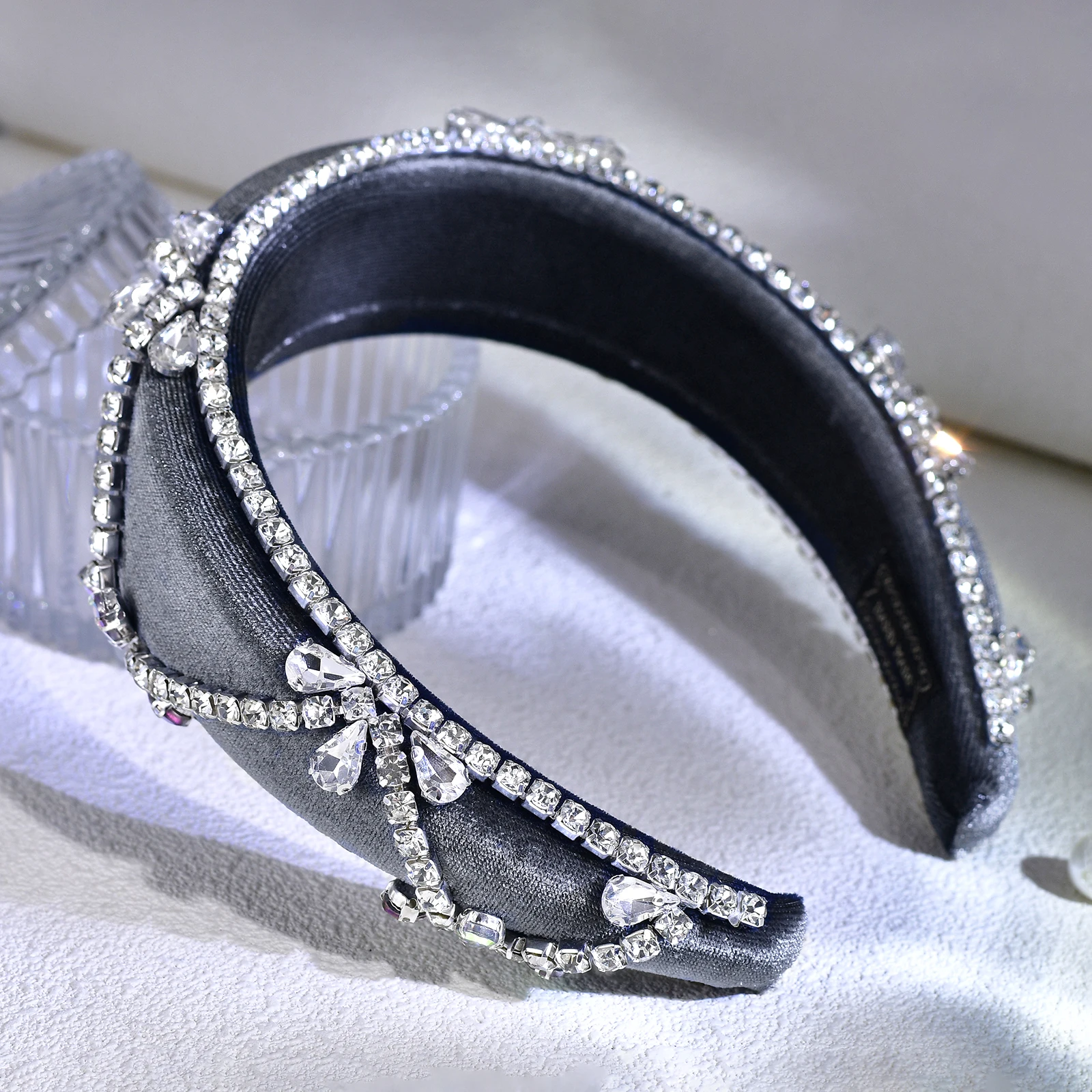 HNYYX Vintage Rhinestone Hair Accessories Women Crystal Beaded Wide Headband Baroque Sponge Headpiece Party Dance Hairband A248