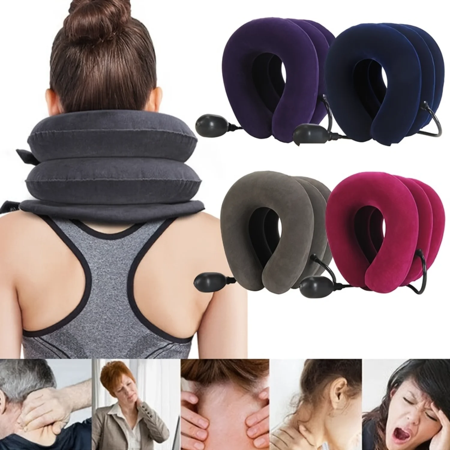 Inflatable Air Neck Traction Device for Pain Relief and Neck Stretcher - Orthopedic Pillow Collar with Massage Support Cushion