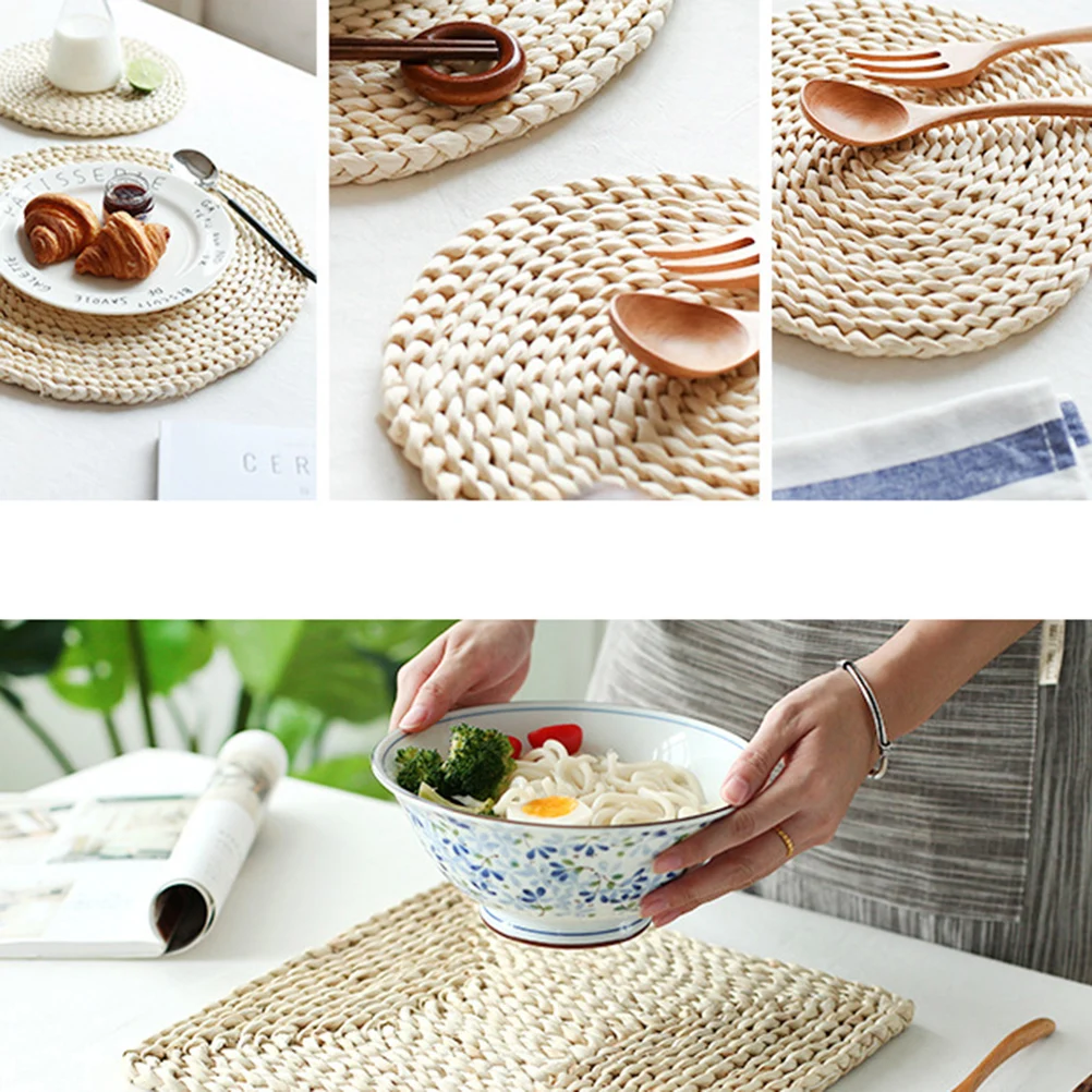 

Heat Resistant Straw Placemats Beige Insulation Mat Lightweight Thick Design Tableware Mats for Home Restaurant Hotel