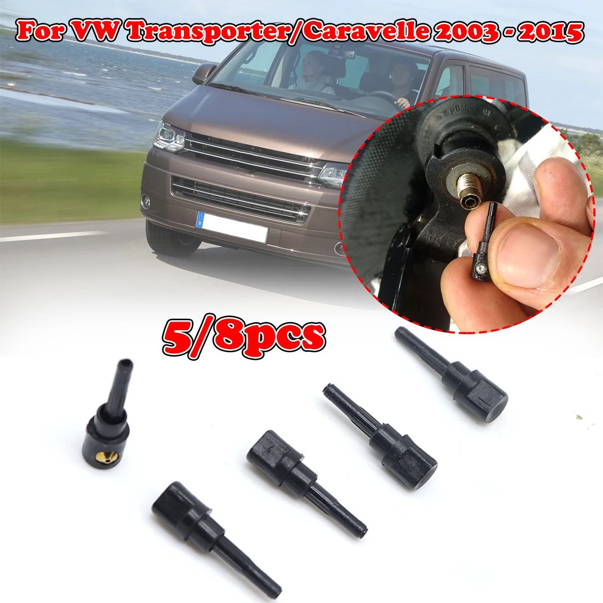 

5/8X Rear Wiper Washer Jet Nozzle For VW Transporter Caravelle 2003-2015 Windscreen Window Spray Cap Rocker Spare Part Replace