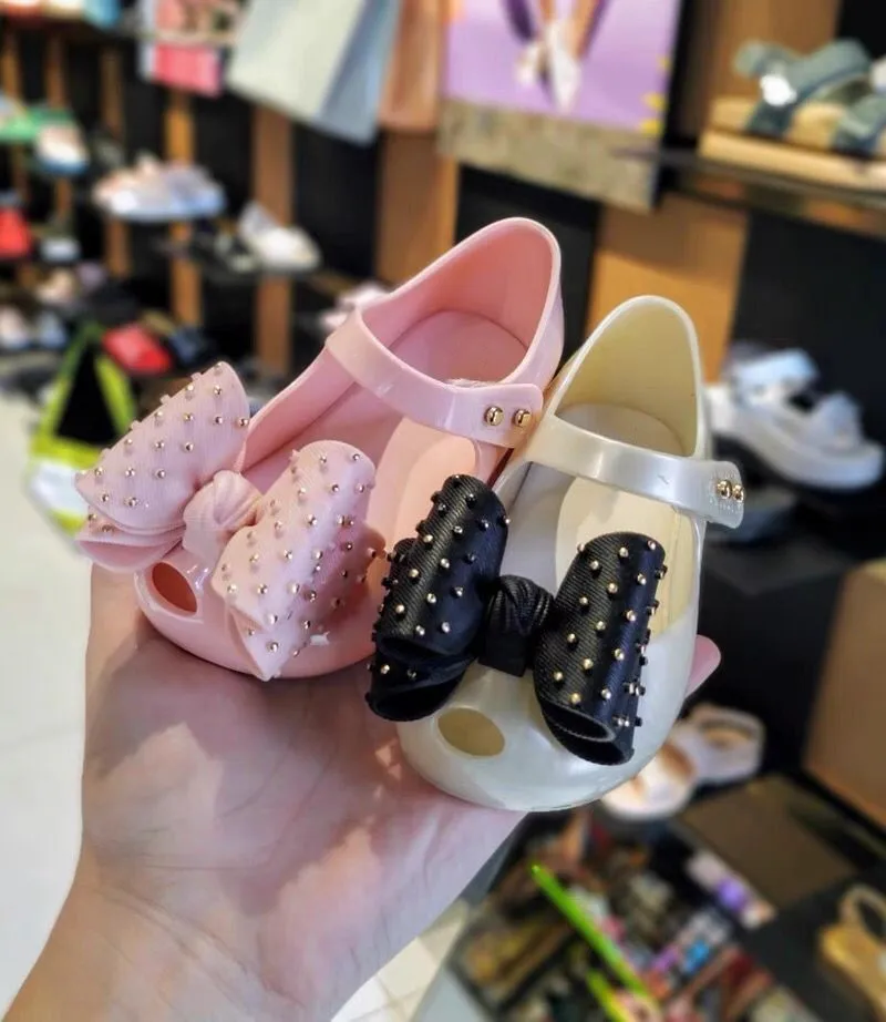 Ins New Mini Big Bow Jelly Shoes Girl's Fashion Sister Summer Sandals Kids High Quality Princess Beach Sandals HMI045