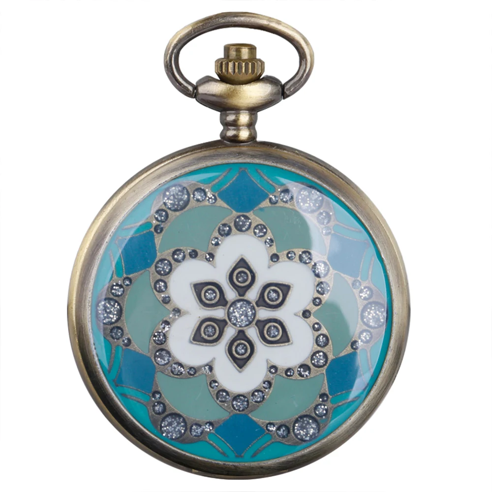 Retro Jade Antique Bronze Pocket Watch for Women Lady Girl Friend Mother Exquisite Gifts Necklace Clock Pendant Watch with Chain