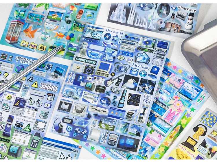 Vintage Multi Story Series Sticker Book - 27/30 Sheets Food-Y2K Themed Creative DIY Scrapbook Japanese Stationery Framed Album