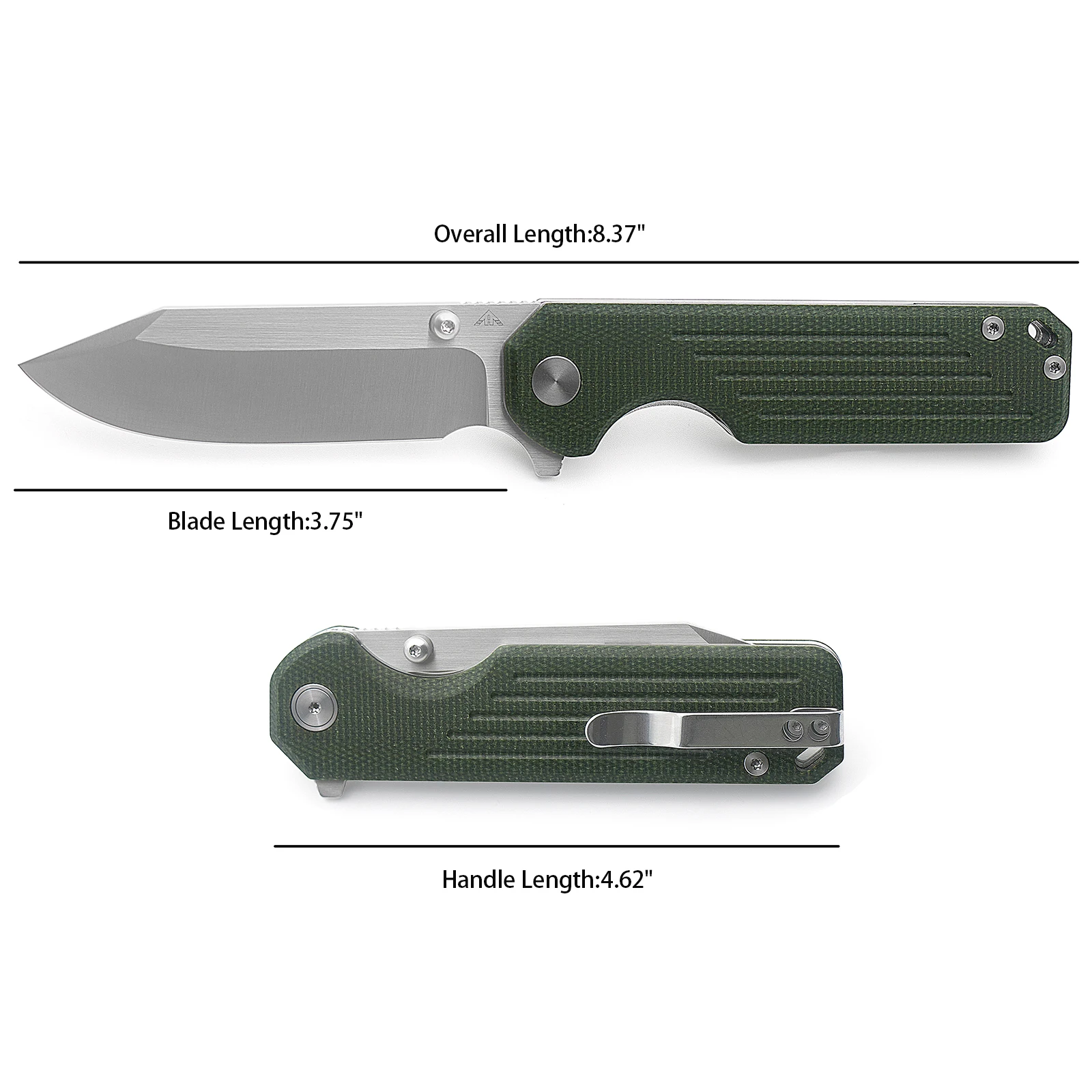 Imagem -04 - Ameight-gladiador Flipper Faca Dobrável 3.75 Satin Lâmina 14c28n Lâmina Verde Punho Micarta Sobrevivência Camping Facas