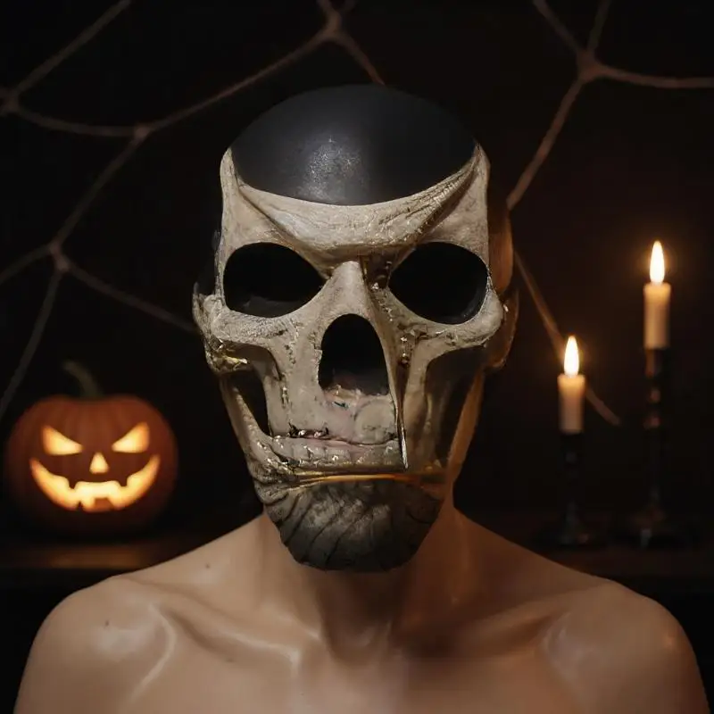 3D Printed Halloween Ghost Face Mask, Stretchable Mesh Full Face Creatures Headpiece Cosplay Party Props