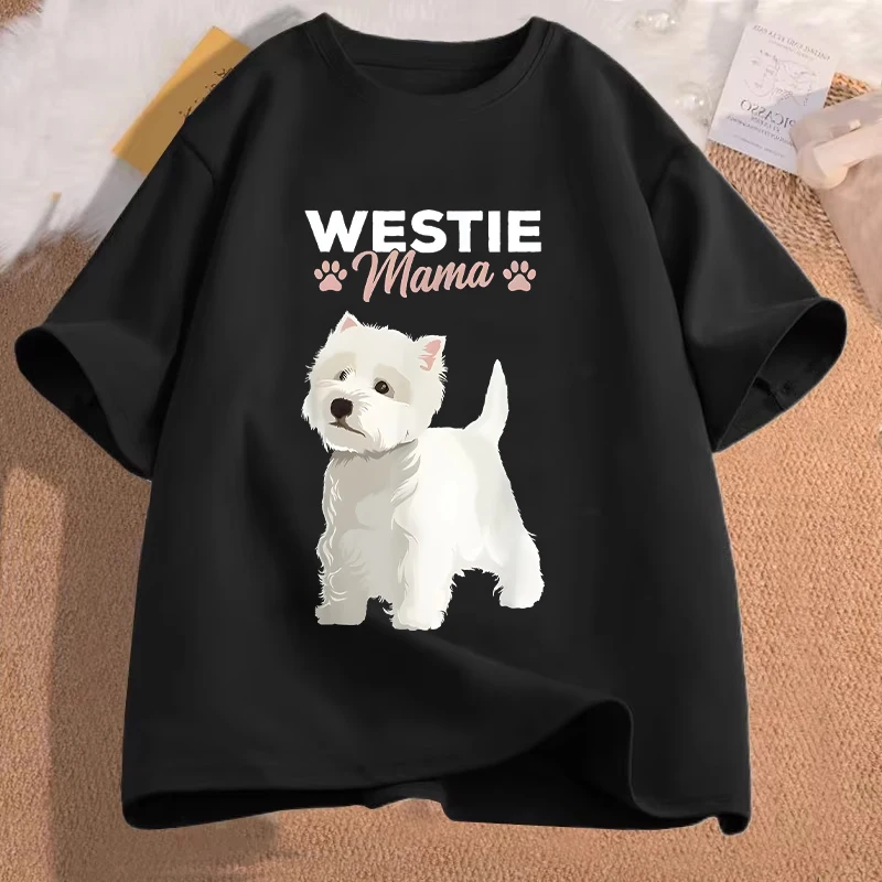 West Highland White T-shirt Terrier Mama Dog Westie Mom Women and Girls Casual Street Wear Breathable Shirts Dog Mom Clothing