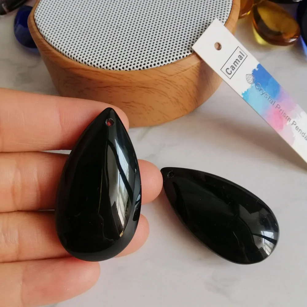 Camal 10pcs 47mm Black Crystal Smooth Teardrop Beads Prism Pendant Lamp Chandelier Hanging Ornament Wedding Home Jewelry Craft